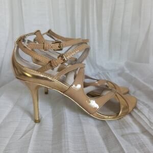 Michael Kors 2-Tone Leather Strappy Sandals Gold SZ 6 Almond High Heels Comfort
